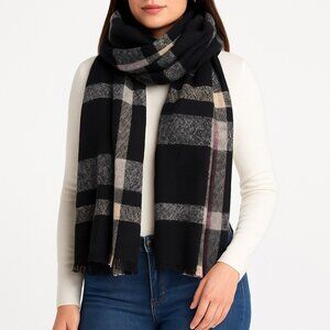 Vince Camuto Womens Black Gray Pink Plaid Blanket Scarf 100% Polyester One Size